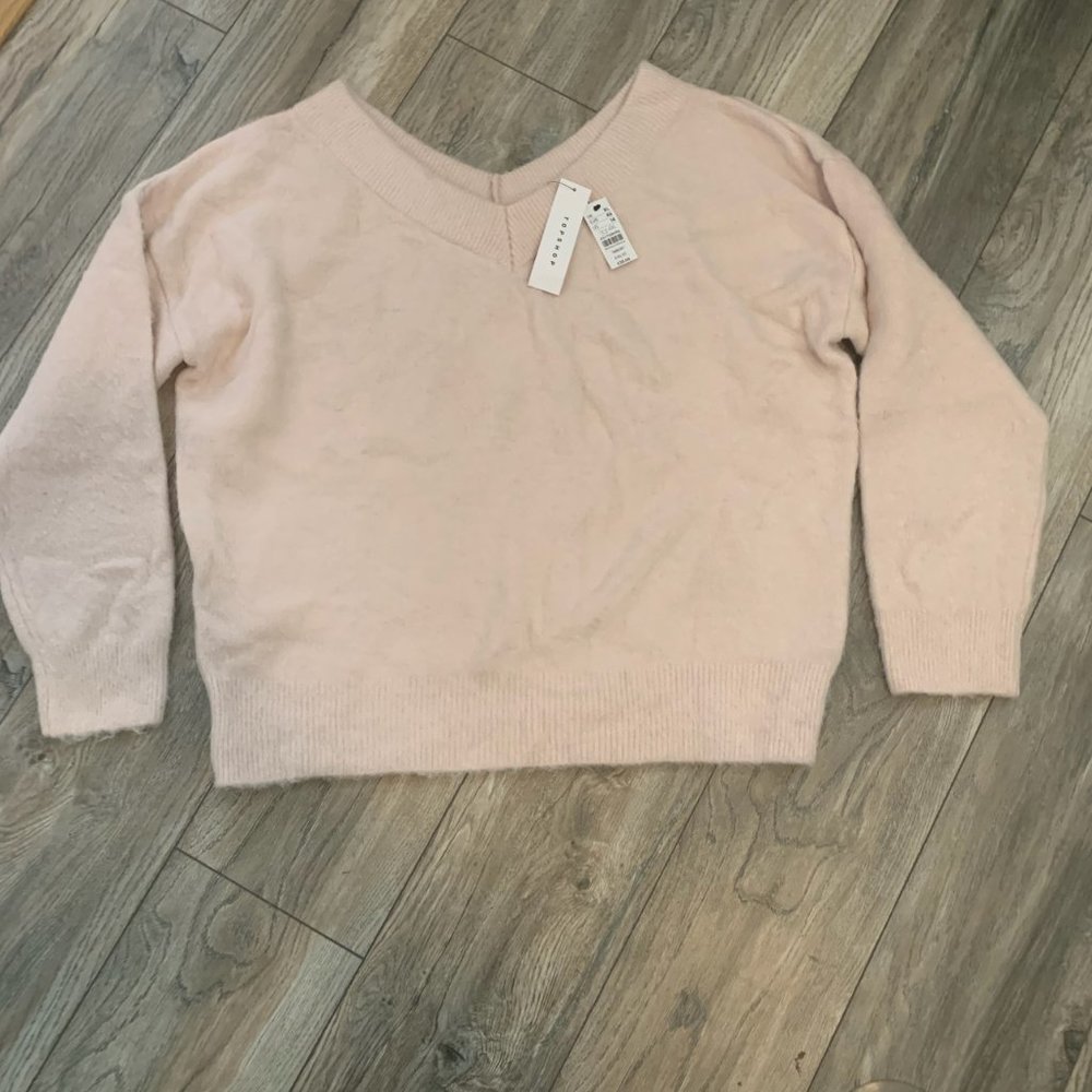 NWT TOPSHOP PINK‎ FUZZY V-NECK SWEATER 14